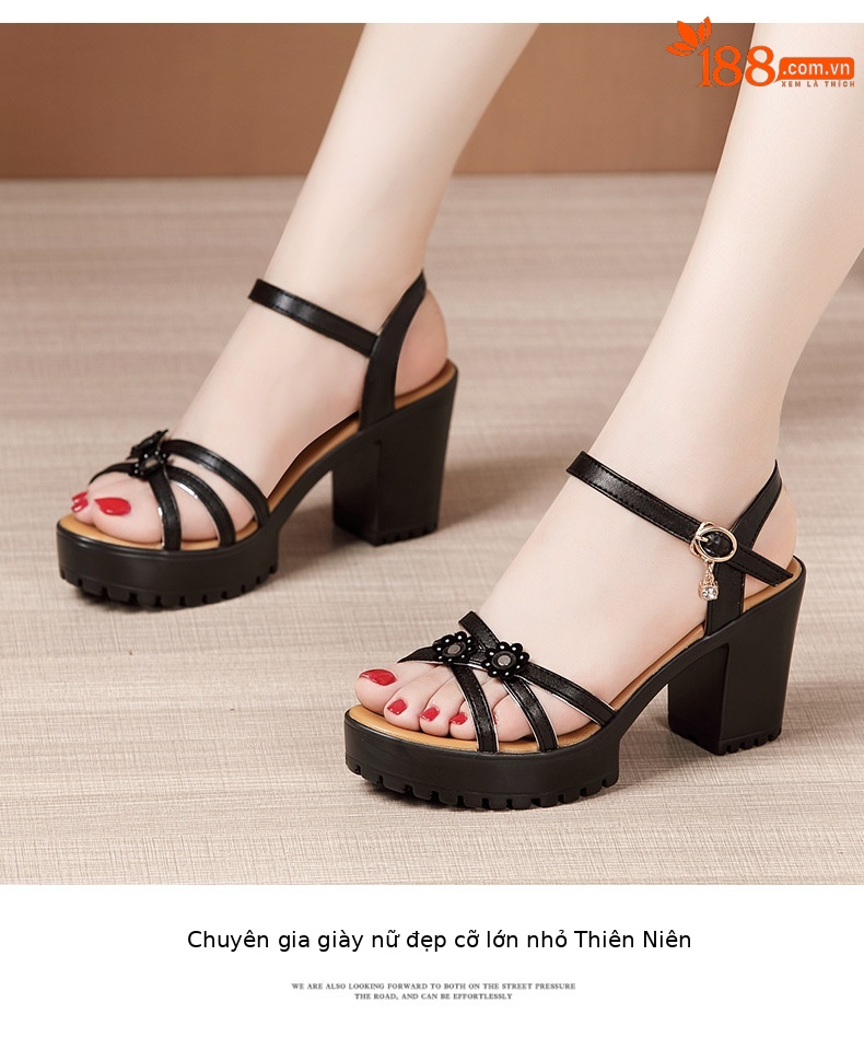 Sandal cao gót nữ quai ngang đế xuồng chống nước hở mũi gót 8 cm — Màu đỏ 8cm, trắng 8cm, đen 8cm chi tiết 9
