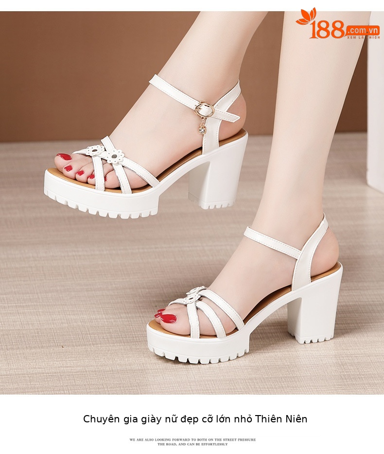 Sandal cao gót nữ quai ngang đế xuồng chống nước hở mũi gót 8 cm — Màu đỏ 8cm, trắng 8cm, đen 8cm chi tiết 10