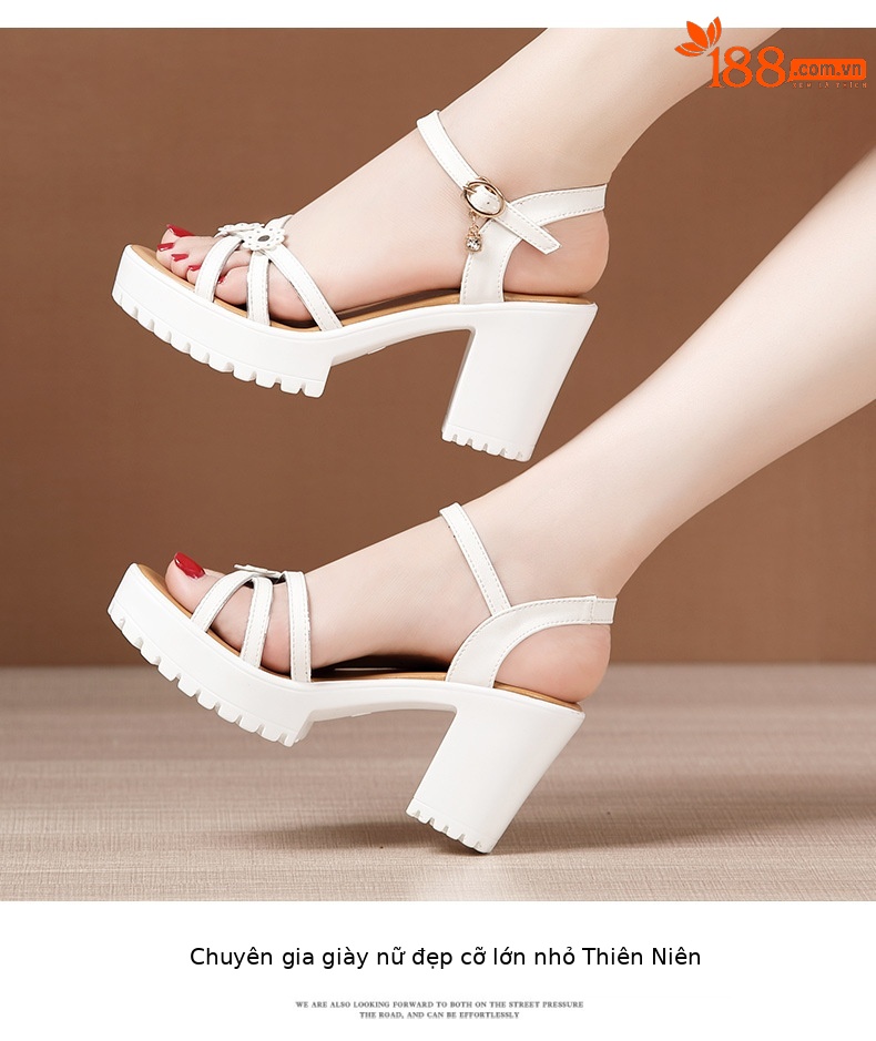 Sandal cao gót nữ quai ngang đế xuồng chống nước hở mũi gót 8 cm — Màu đỏ 8cm, trắng 8cm, đen 8cm chi tiết 11