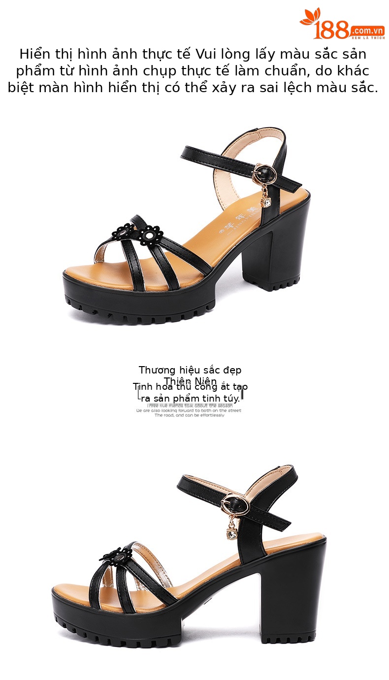 Sandal cao gót nữ quai ngang đế xuồng chống nước hở mũi gót 8 cm — Màu đỏ 8cm, trắng 8cm, đen 8cm chi tiết 14