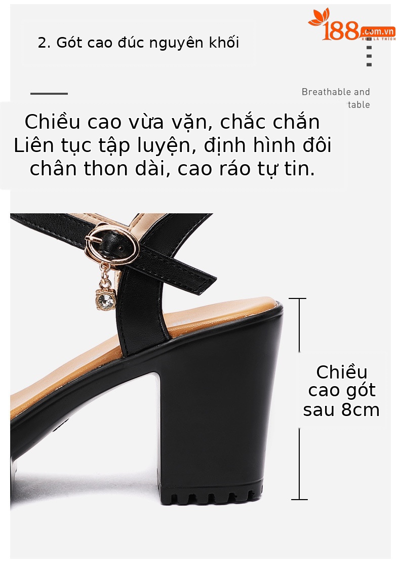 Sandal cao gót nữ quai ngang đế xuồng chống nước hở mũi gót 8 cm — Màu đỏ 8cm, trắng 8cm, đen 8cm chi tiết 5