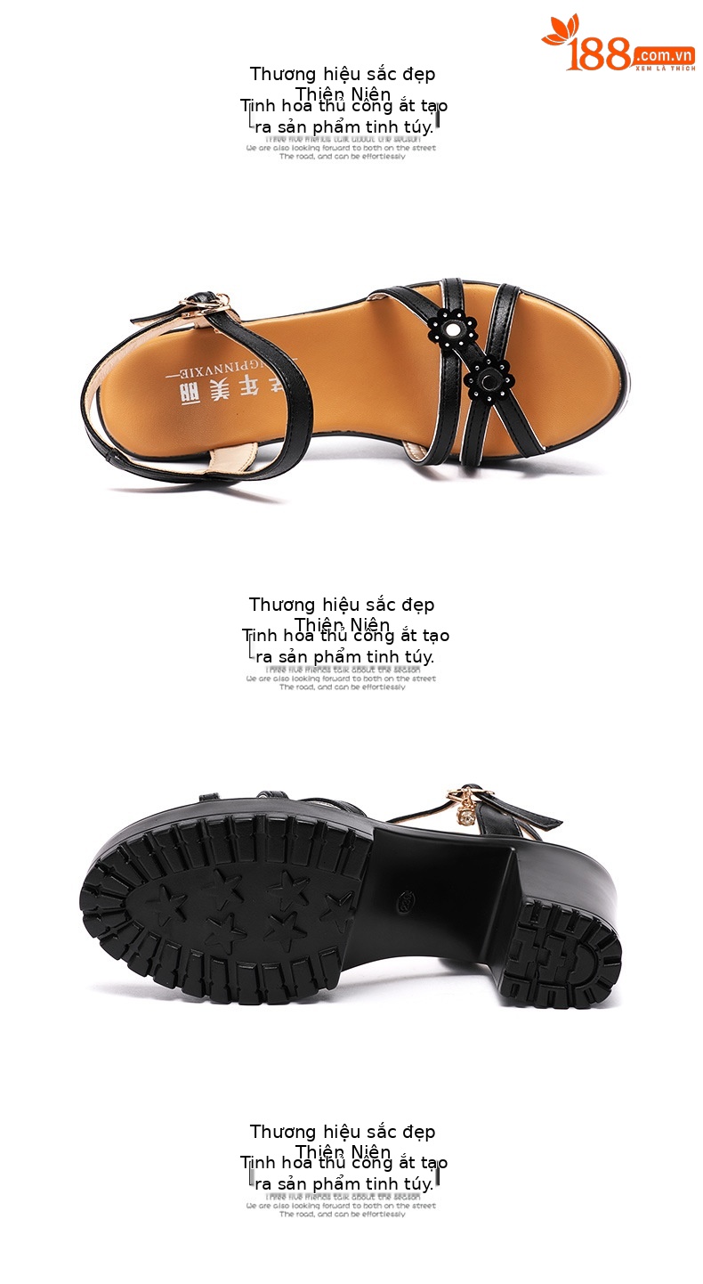 Sandal cao gót nữ quai ngang đế xuồng chống nước hở mũi gót 8 cm — Màu đỏ 8cm, trắng 8cm, đen 8cm chi tiết 15