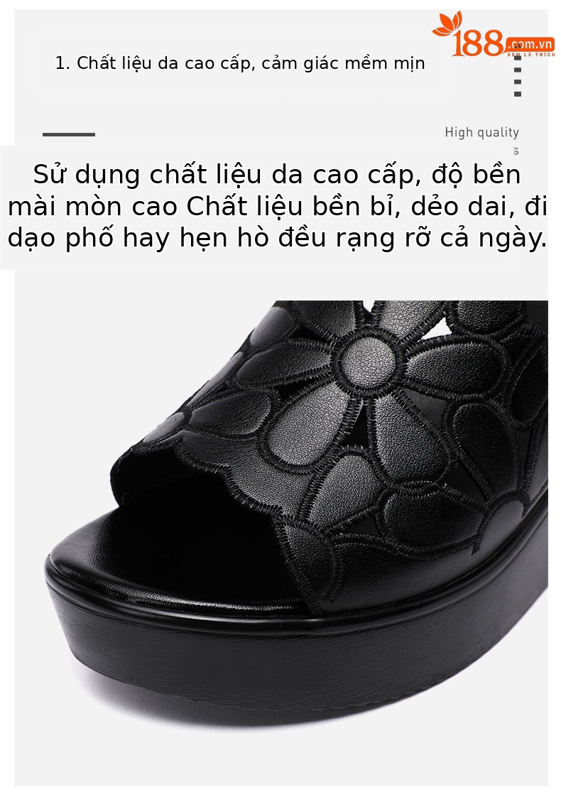 Dép quai ngang nữ đế xuồng platform đục lỗ mũi hở — Màu đen chi tiết 3