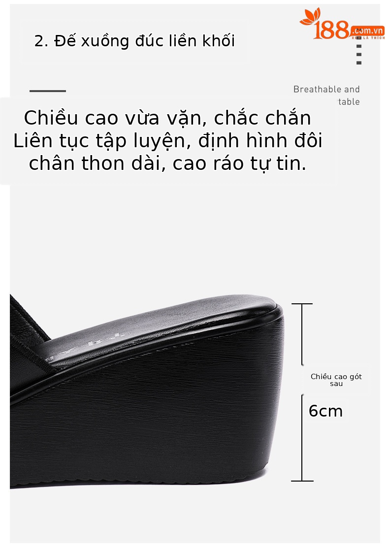 Dép quai ngang nữ đế xuồng platform đục lỗ mũi hở — Màu đen chi tiết 4