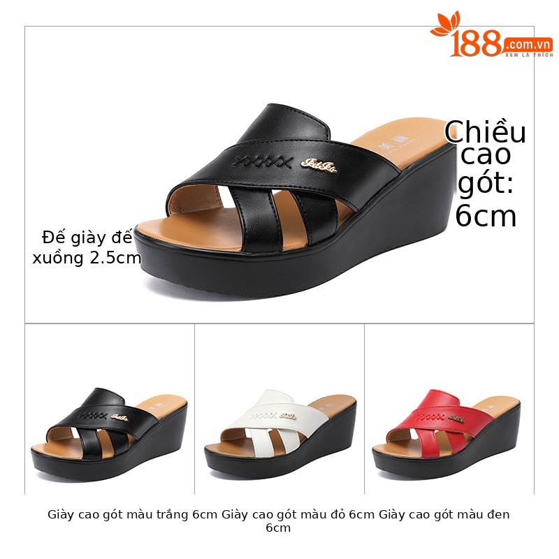 Dép sandal nữ xỏ ngón đế xuồng cao gót 9 cm mũi hở phong cách mùa hè 2025 — Màu đen, Màu trắng, Màu đỏ
