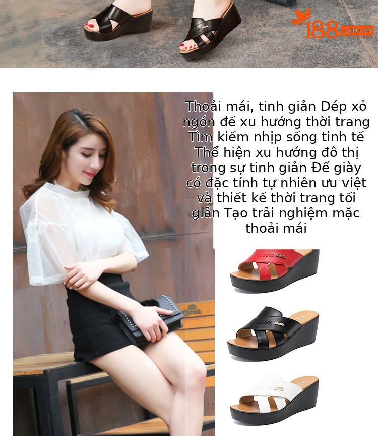 Dép sandal nữ xỏ ngón đế xuồng cao gót 9 cm mũi hở phong cách mùa hè 2025 — Màu đen, Màu trắng, Màu đỏ chi tiết 2