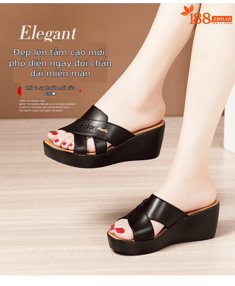 Dép sandal nữ xỏ ngón đế xuồng cao gót 9 cm mũi hở phong cách mùa hè 2025 — Màu đen, Màu trắng, Màu đỏ chi tiết 3