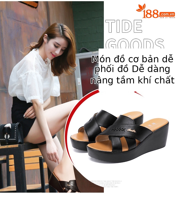 Dép sandal nữ xỏ ngón đế xuồng cao gót 9 cm mũi hở phong cách mùa hè 2025 — Màu đen, Màu trắng, Màu đỏ chi tiết 6