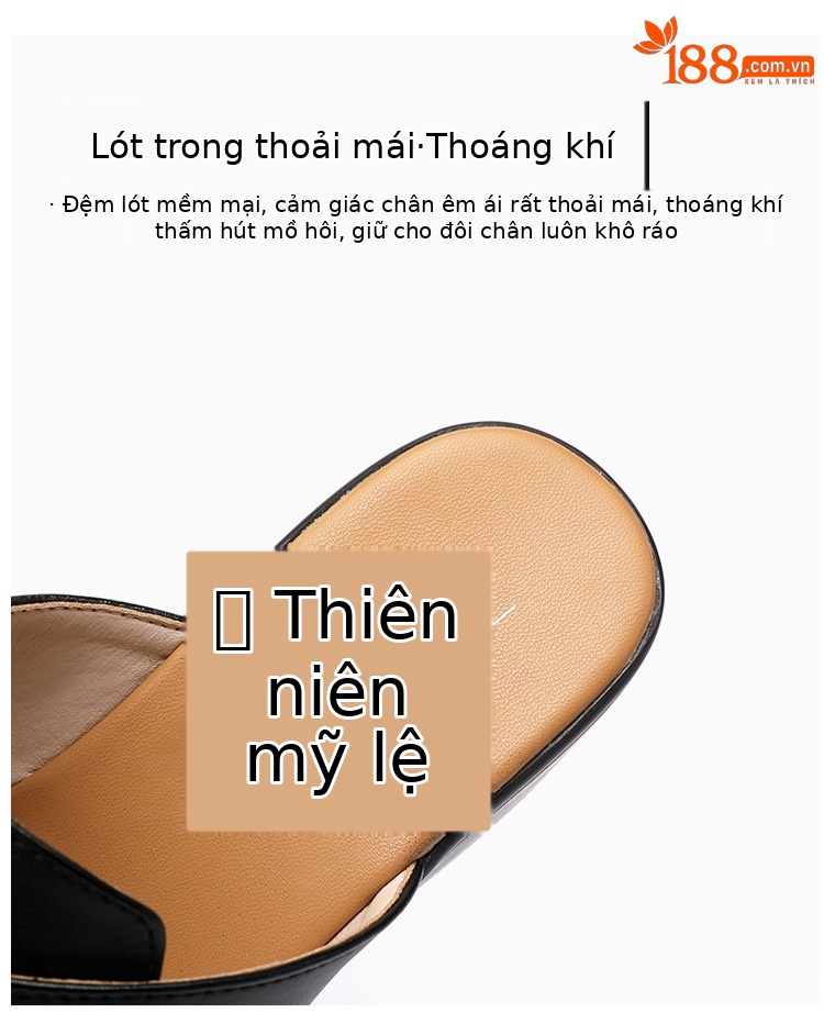 Dép sandal nữ xỏ ngón đế xuồng cao gót 9 cm mũi hở phong cách mùa hè 2025 — Màu đen, Màu trắng, Màu đỏ chi tiết 9