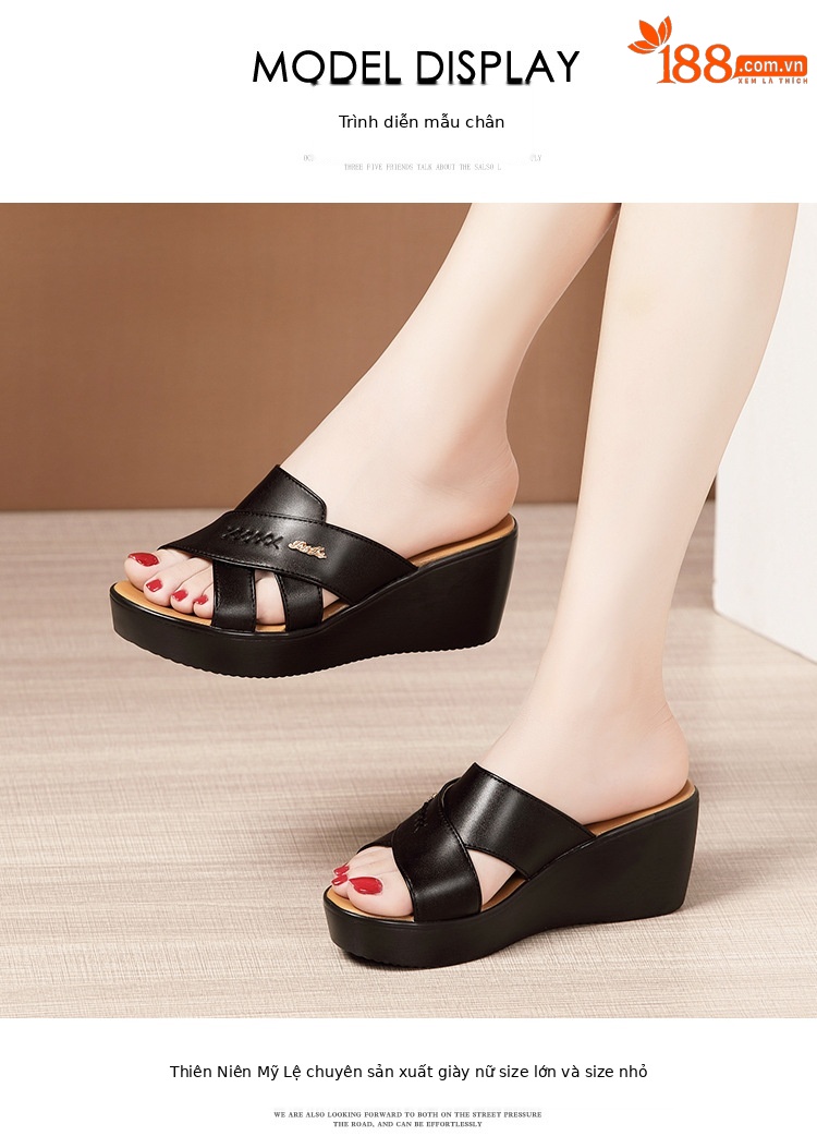 Dép sandal nữ xỏ ngón đế xuồng cao gót 9 cm mũi hở phong cách mùa hè 2025 — Màu đen, Màu trắng, Màu đỏ chi tiết 11