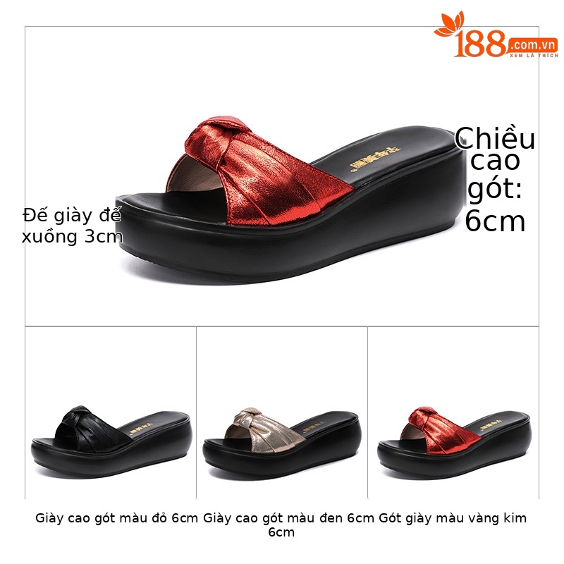 Dép sandal nữ đế xuồng platform gót trung bình chống nước mùa hè 2025 — Màu đen, Màu vàng, Màu đỏ