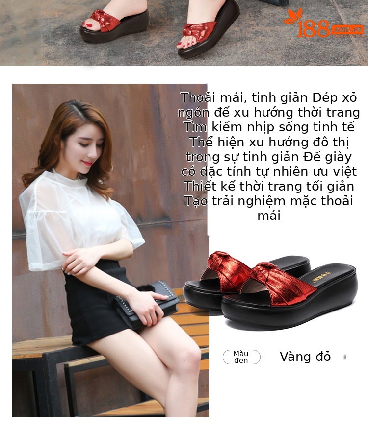 Dép sandal nữ đế xuồng platform gót trung bình chống nước mùa hè 2025 — Màu đen, Màu vàng, Màu đỏ chi tiết 2