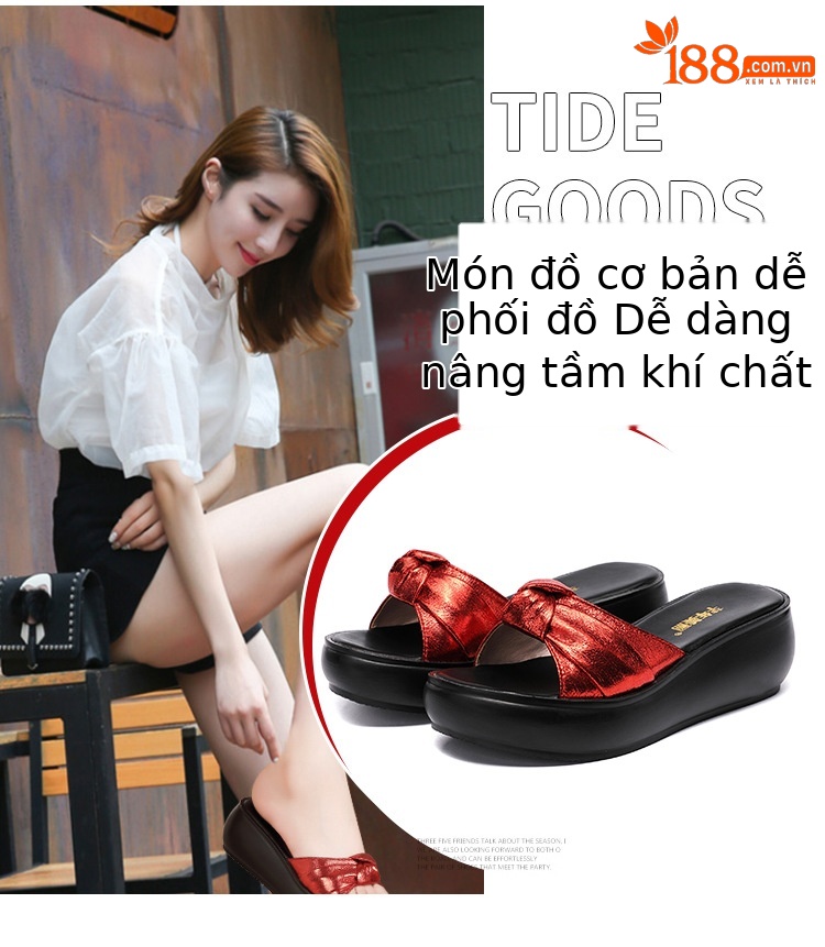 Dép sandal nữ đế xuồng platform gót trung bình chống nước mùa hè 2025 — Màu đen, Màu vàng, Màu đỏ chi tiết 6