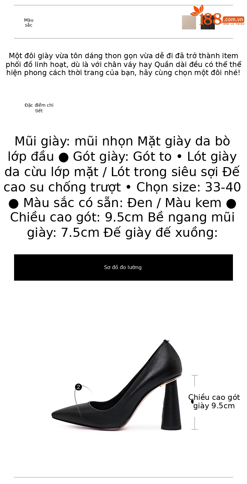 Giày cao gót nữ da thật mũi nhọn gót vuông hở gót kiểu mới thời trang — Màu đen chi tiết 2
