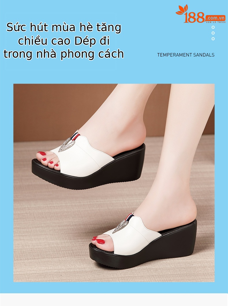 Dép quai ngang đính đá cao gót nữ đế xuồng 6 cm mũi cá miệng — Đỏ 6cm, Màu trắng 6cm, Màu đen 6cm chi tiết 1