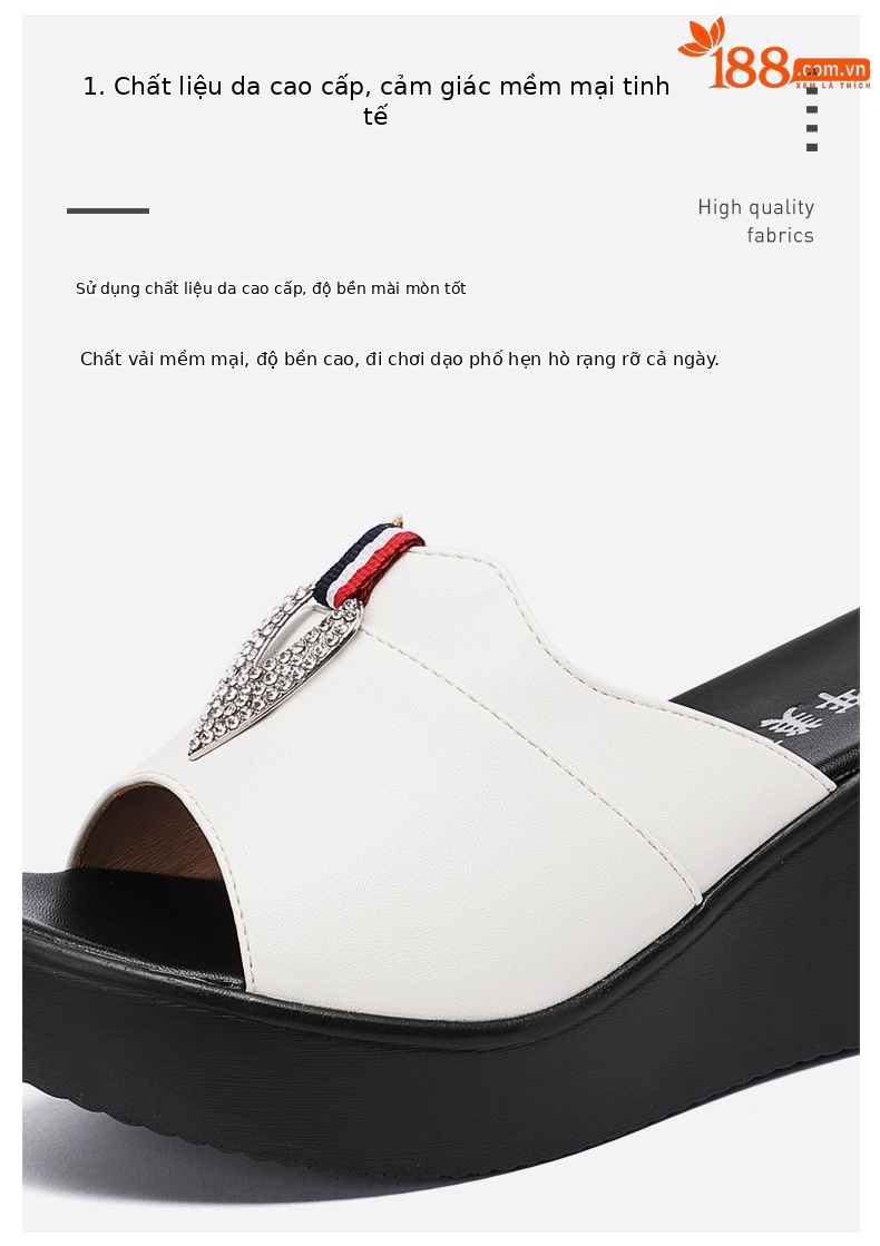 Dép quai ngang đính đá cao gót nữ đế xuồng 6 cm mũi cá miệng — Đỏ 6cm, Màu trắng 6cm, Màu đen 6cm chi tiết 4