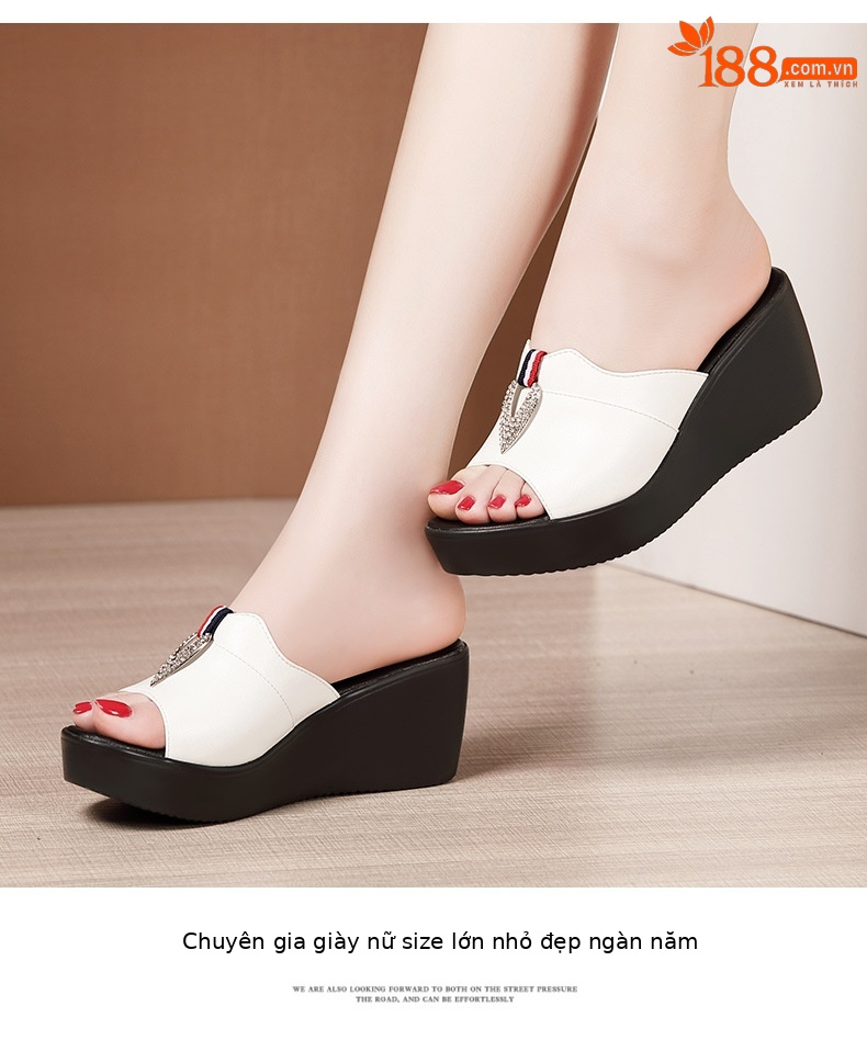 Dép quai ngang đính đá cao gót nữ đế xuồng 6 cm mũi cá miệng — Đỏ 6cm, Màu trắng 6cm, Màu đen 6cm chi tiết 9