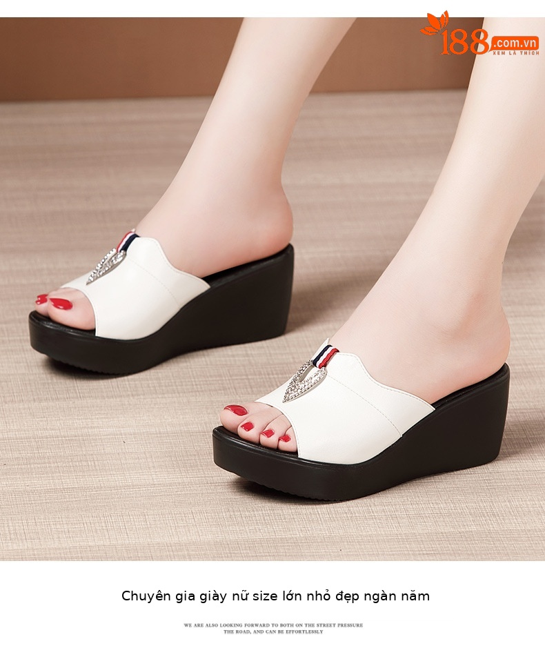 Dép quai ngang đính đá cao gót nữ đế xuồng 6 cm mũi cá miệng — Đỏ 6cm, Màu trắng 6cm, Màu đen 6cm chi tiết 11