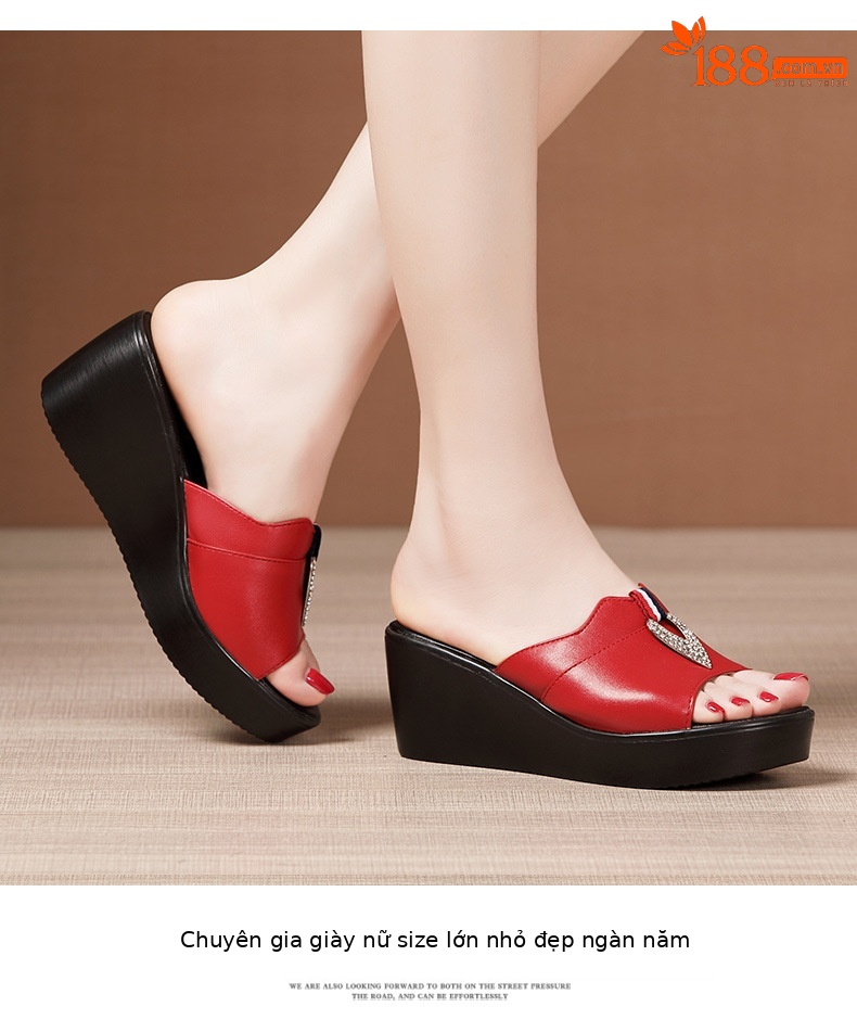 Dép quai ngang đính đá cao gót nữ đế xuồng 6 cm mũi cá miệng — Đỏ 6cm, Màu trắng 6cm, Màu đen 6cm chi tiết 12