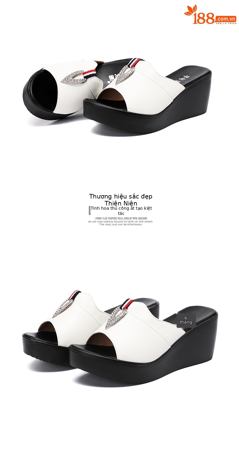 Dép quai ngang đính đá cao gót nữ đế xuồng 6 cm mũi cá miệng — Đỏ 6cm, Màu trắng 6cm, Màu đen 6cm chi tiết 16