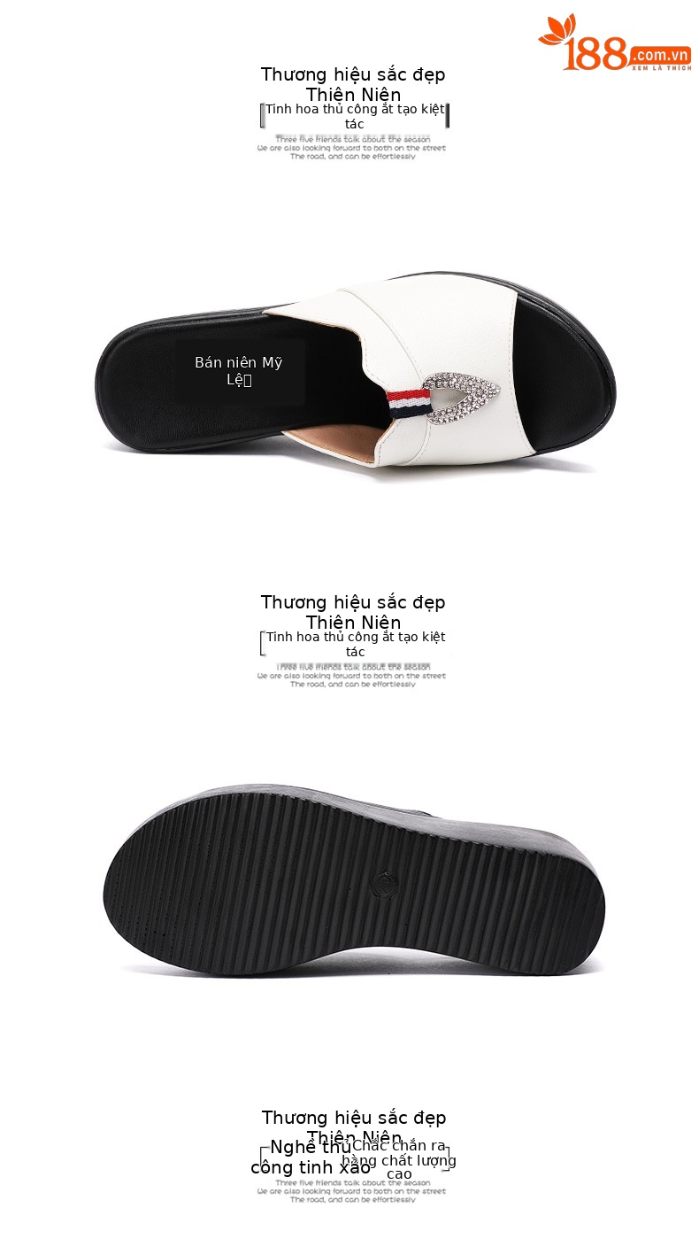 Dép quai ngang đính đá cao gót nữ đế xuồng 6 cm mũi cá miệng — Đỏ 6cm, Màu trắng 6cm, Màu đen 6cm chi tiết 15