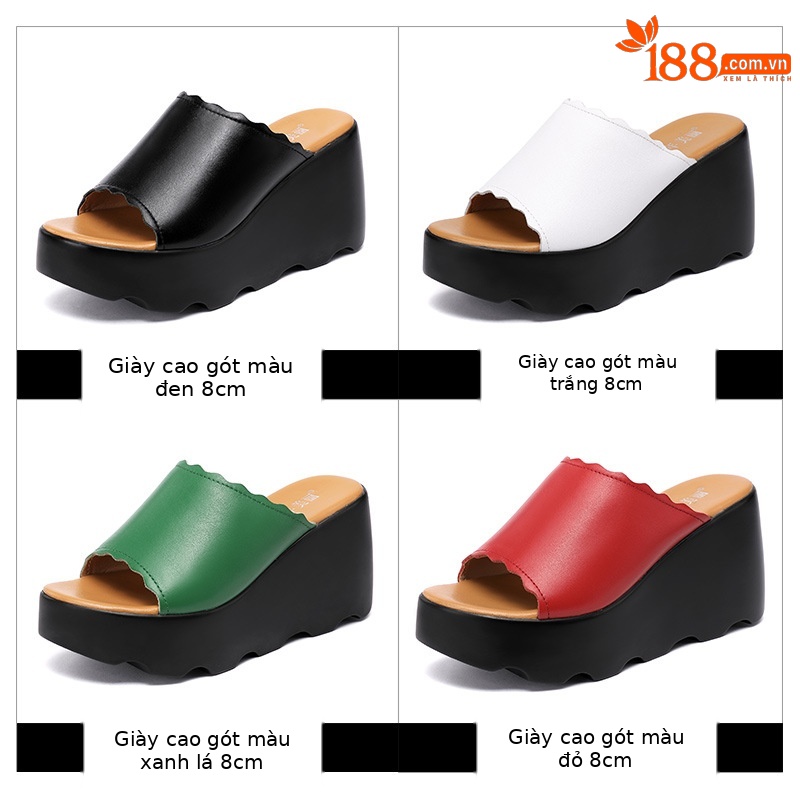 Dép cao gót đế xuồng nữ hè 2025, đế platform dày, hở mũi, gót 8 cm — Màu xanh lục 8cm, Màu đỏ 8cm, Trắng 8cm, Đen 8cm
