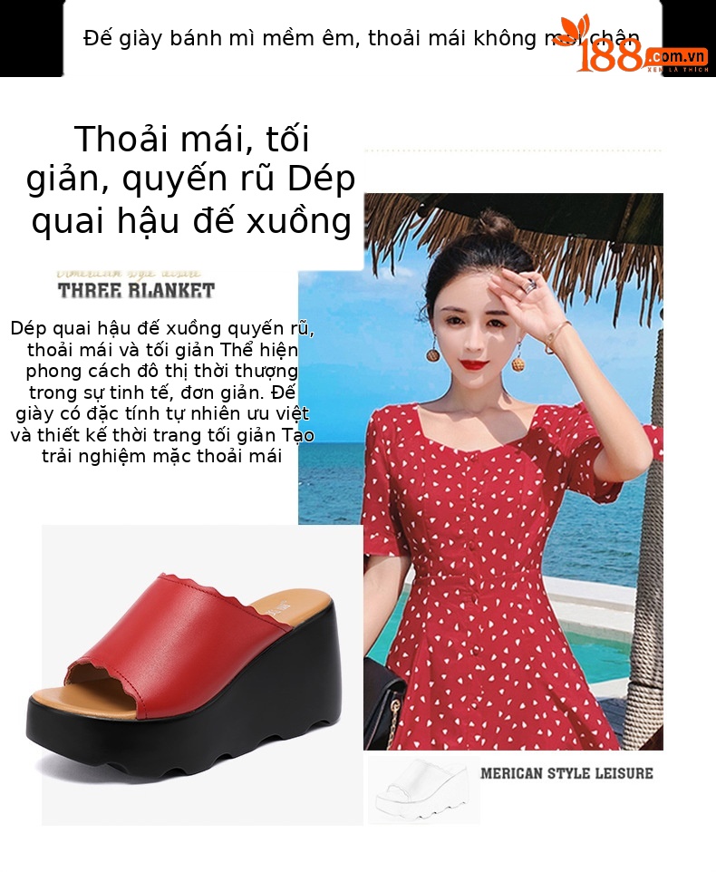 Dép cao gót đế xuồng nữ hè 2025, đế platform dày, hở mũi, gót 8 cm — Màu xanh lục 8cm, Màu đỏ 8cm, Trắng 8cm, Đen 8cm chi tiết 1