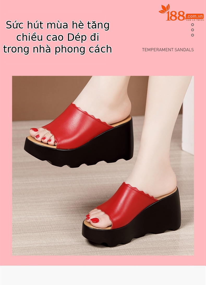 Dép cao gót đế xuồng nữ hè 2025, đế platform dày, hở mũi, gót 8 cm — Màu xanh lục 8cm, Màu đỏ 8cm, Trắng 8cm, Đen 8cm chi tiết 2