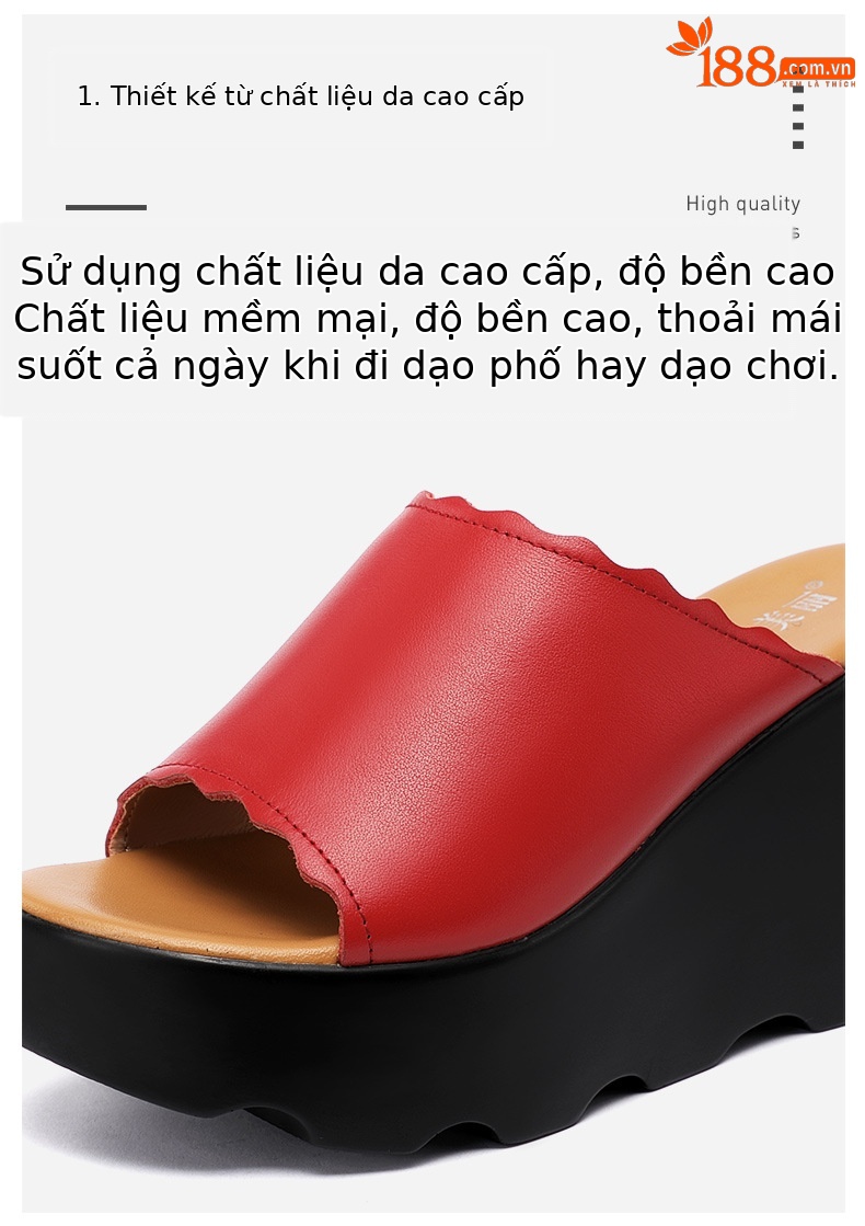 Dép cao gót đế xuồng nữ hè 2025, đế platform dày, hở mũi, gót 8 cm — Màu xanh lục 8cm, Màu đỏ 8cm, Trắng 8cm, Đen 8cm chi tiết 5