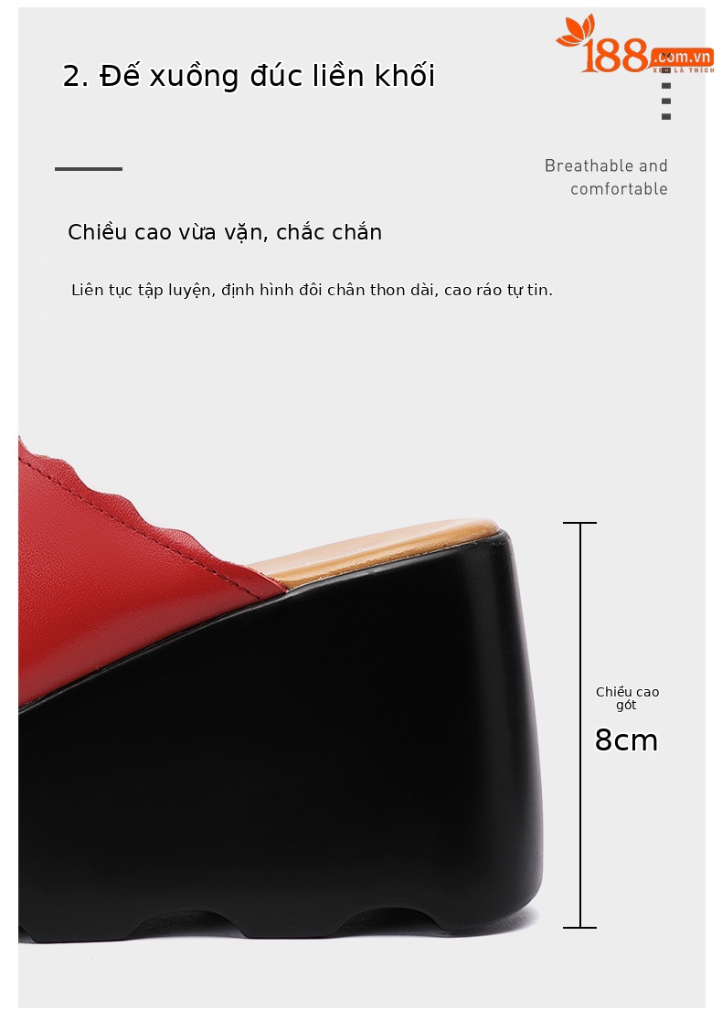 Dép cao gót đế xuồng nữ hè 2025, đế platform dày, hở mũi, gót 8 cm — Màu xanh lục 8cm, Màu đỏ 8cm, Trắng 8cm, Đen 8cm chi tiết 6
