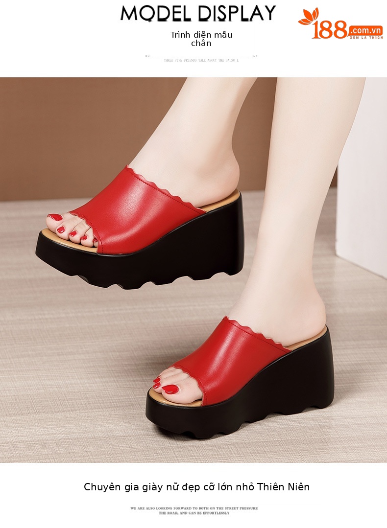 Dép cao gót đế xuồng nữ hè 2025, đế platform dày, hở mũi, gót 8 cm — Màu xanh lục 8cm, Màu đỏ 8cm, Trắng 8cm, Đen 8cm chi tiết 9
