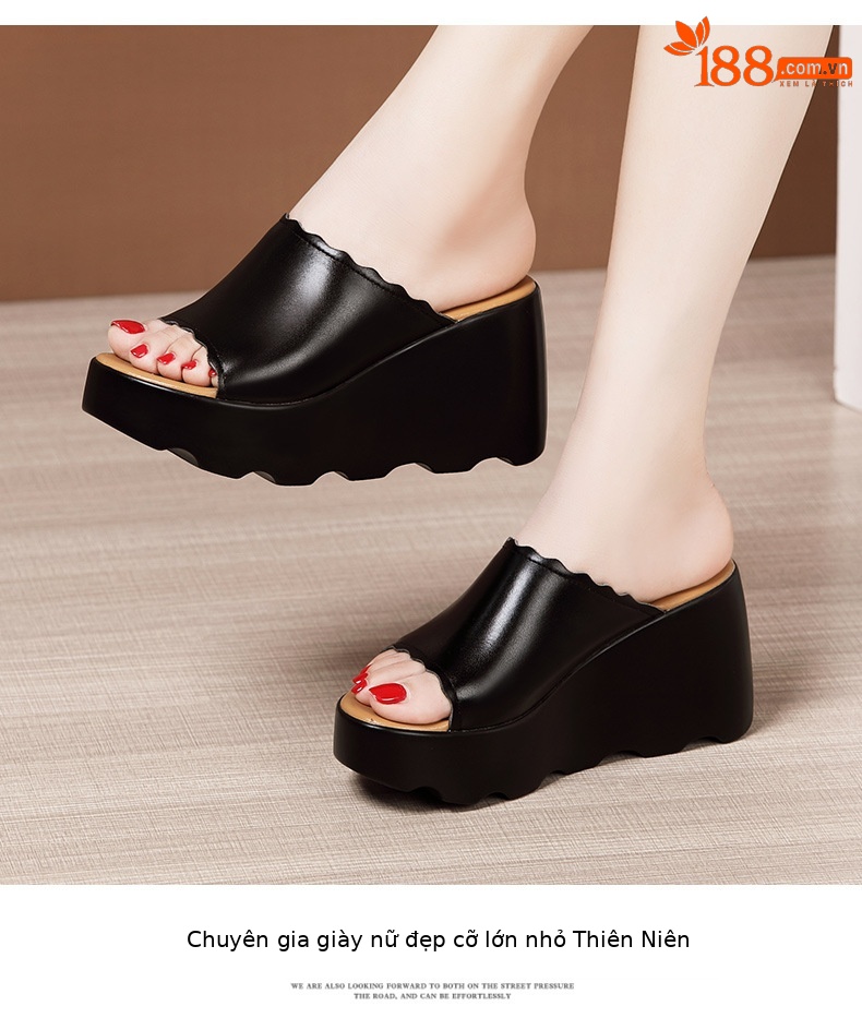 Dép cao gót đế xuồng nữ hè 2025, đế platform dày, hở mũi, gót 8 cm — Màu xanh lục 8cm, Màu đỏ 8cm, Trắng 8cm, Đen 8cm chi tiết 11