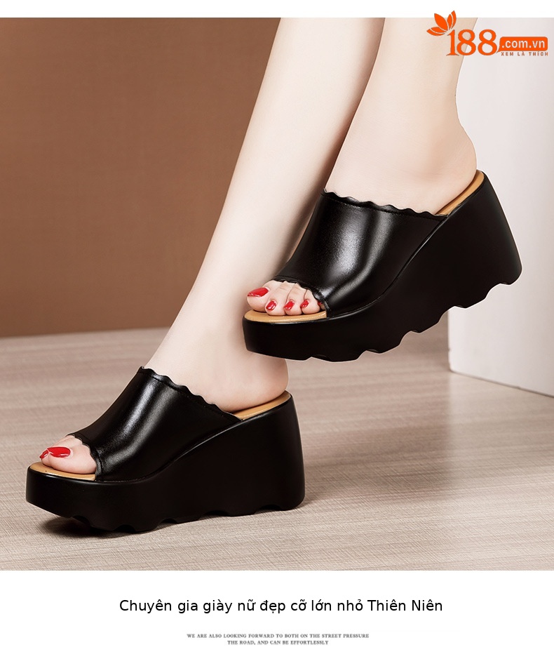 Dép cao gót đế xuồng nữ hè 2025, đế platform dày, hở mũi, gót 8 cm — Màu xanh lục 8cm, Màu đỏ 8cm, Trắng 8cm, Đen 8cm chi tiết 12