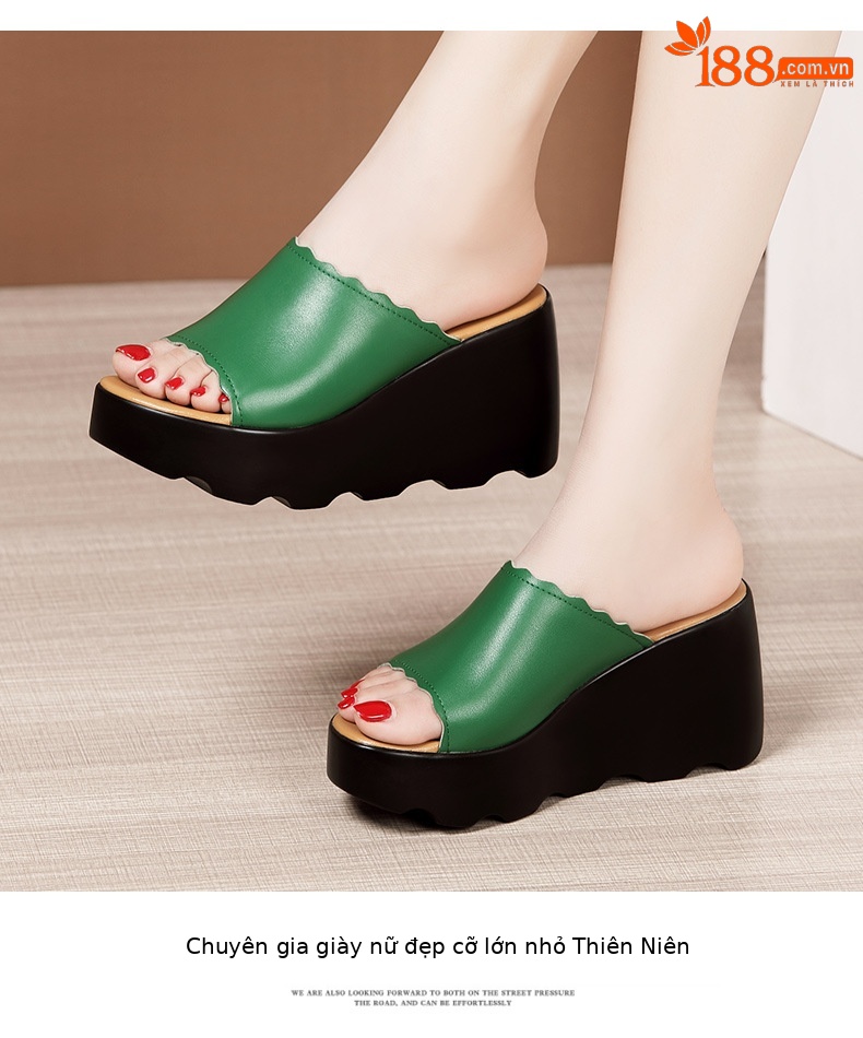 Dép cao gót đế xuồng nữ hè 2025, đế platform dày, hở mũi, gót 8 cm — Màu xanh lục 8cm, Màu đỏ 8cm, Trắng 8cm, Đen 8cm chi tiết 13