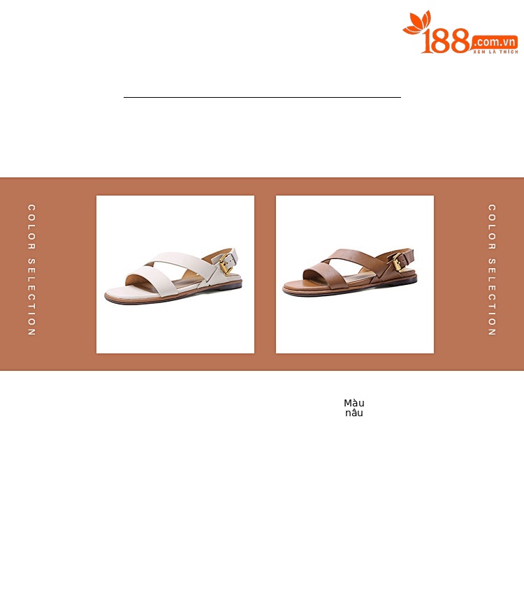 Sandal nữ đế bệt phong cách La Mã da bò hở ngón mùa hè — Màu nâu chi tiết 7