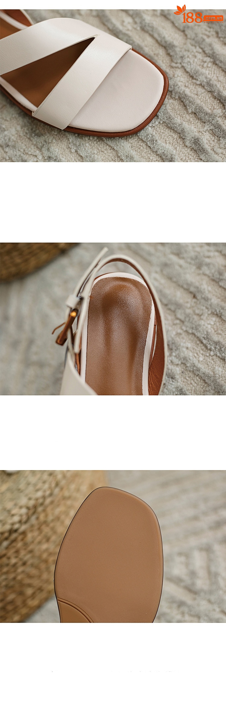 Sandal nữ đế bệt phong cách La Mã da bò hở ngón mùa hè — Màu nâu chi tiết 8