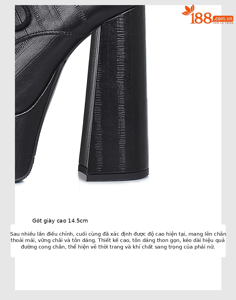 Giày cao gót nữ mũi tròn đế xuồng platform dây buộc da bò siêu cao gót 14,5 cm — Màu đen da cừu lộn chi tiết 5