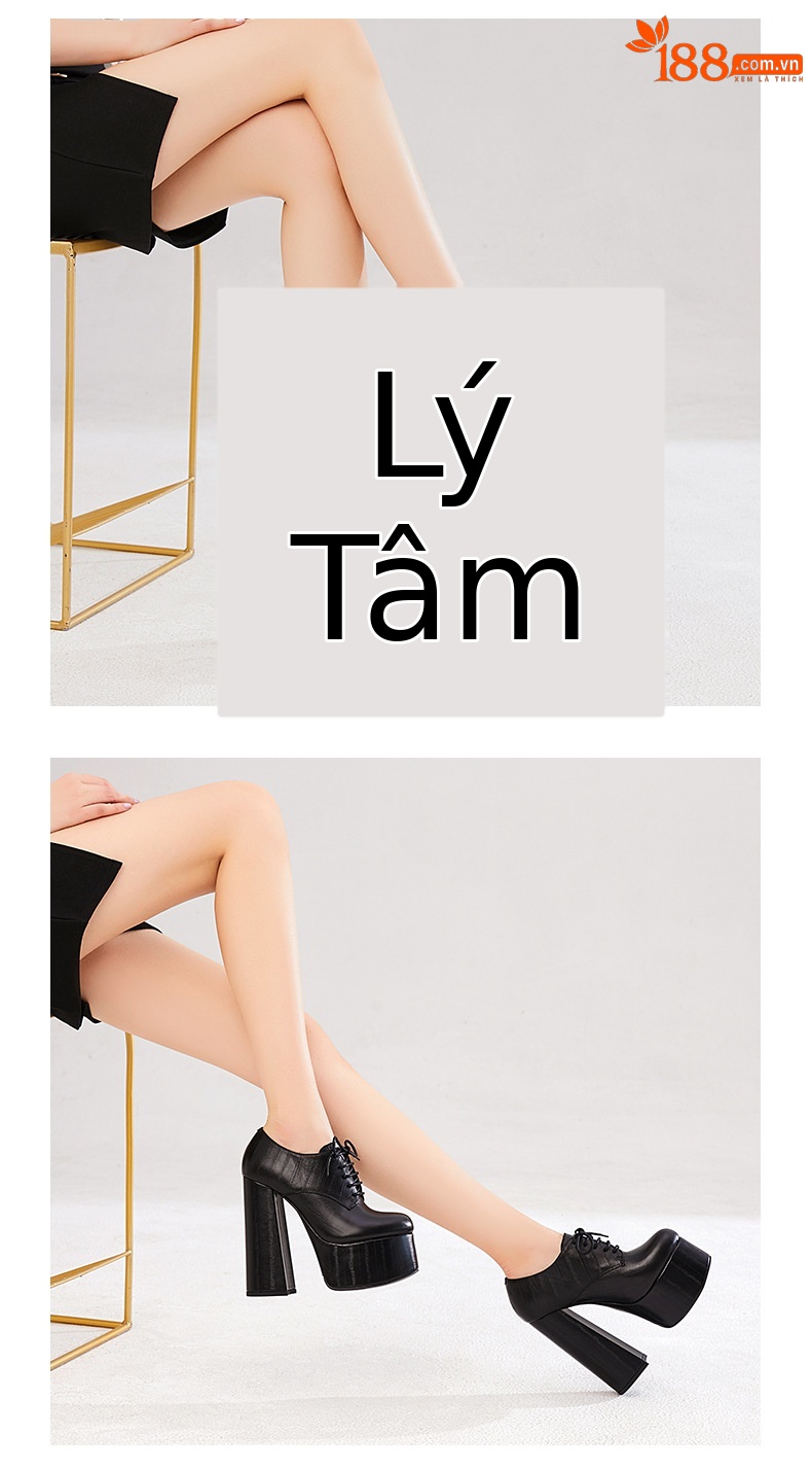 Giày cao gót nữ mũi tròn đế xuồng platform dây buộc da bò siêu cao gót 14,5 cm — Màu đen da cừu lộn chi tiết 9
