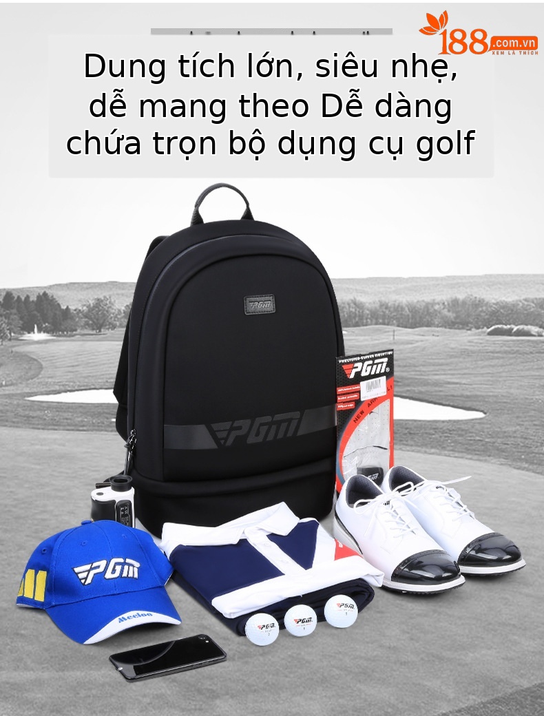 Ba lô golf PGM hai lớp dung tích lớn, có ngăn giày riêng, xách tay tiện lợi — Ba lô hai lớp YWB031 màu đen chi tiết 2