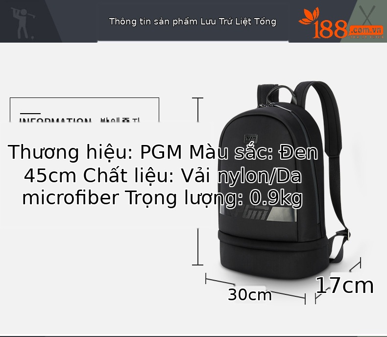 Ba lô golf PGM hai lớp dung tích lớn, có ngăn giày riêng, xách tay tiện lợi — Ba lô hai lớp YWB031 màu đen chi tiết 5