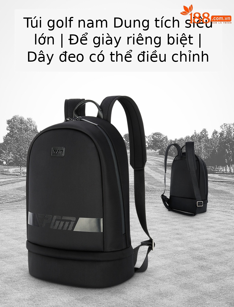 Ba lô golf PGM hai lớp dung tích lớn, có ngăn giày riêng, xách tay tiện lợi — Ba lô hai lớp YWB031 màu đen chi tiết 11