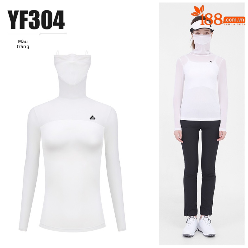 Áo thun golf chống nắng dài tay PGM chất liệu lụa lạnh co giãn cao — Áo thun nữ màu trắng YF304, YF305 quần áo nữ chống nắng đáy áo màu xanh sapphire, YF309 áo phông nữ màu trắng, YF305 quần áo nữ chống nắng đáy áo màu trắng