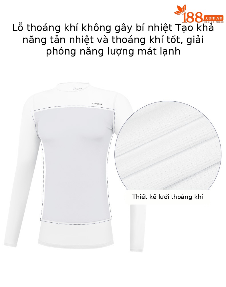 Áo thun golf chống nắng dài tay PGM chất liệu lụa lạnh co giãn cao — Áo thun nữ màu trắng YF304, YF305 quần áo nữ chống nắng đáy áo màu xanh sapphire, YF309 áo phông nữ màu trắng, YF305 quần áo nữ chống nắng đáy áo màu trắng chi tiết 21