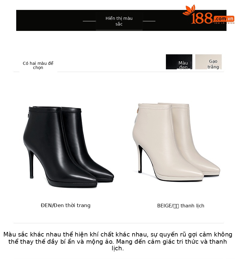 Boot cổ ngắn nữ da bò gót nhọn 10 cm mùa thu đông — Lớp lót nhung đen chi tiết 2