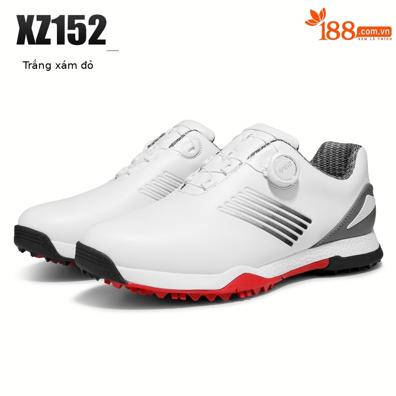 Giày golf PGM chống thấm nước nam, đế chống trượt, dây xoay tiện lợi — XZ152 trắng xám đỏ, XZ152 trắng đỏ