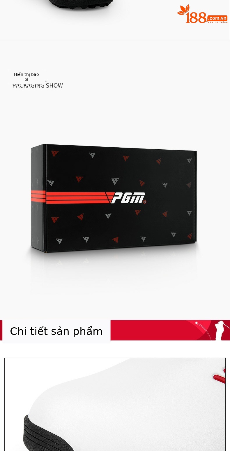 Giày golf PGM chống thấm nước nam, đế chống trượt, dây xoay tiện lợi — XZ152 trắng xám đỏ, XZ152 trắng đỏ chi tiết 16
