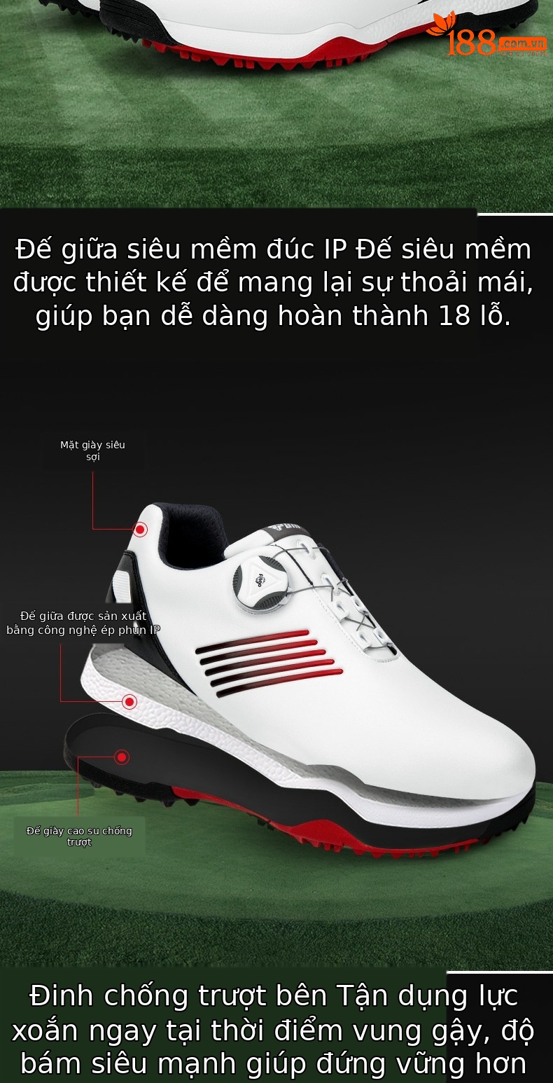 Giày golf PGM chống thấm nước nam, đế chống trượt, dây xoay tiện lợi — XZ152 trắng xám đỏ, XZ152 trắng đỏ chi tiết 2