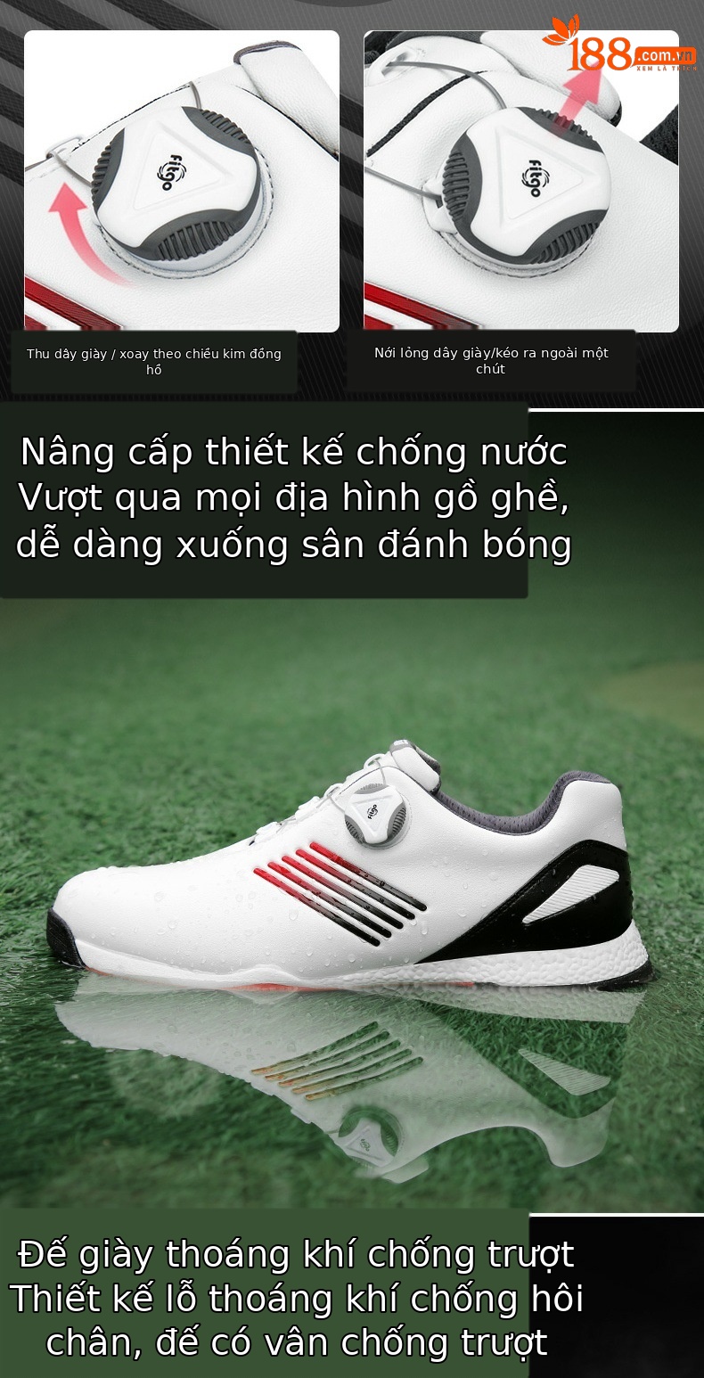 Giày golf PGM chống thấm nước nam, đế chống trượt, dây xoay tiện lợi — XZ152 trắng xám đỏ, XZ152 trắng đỏ chi tiết 4