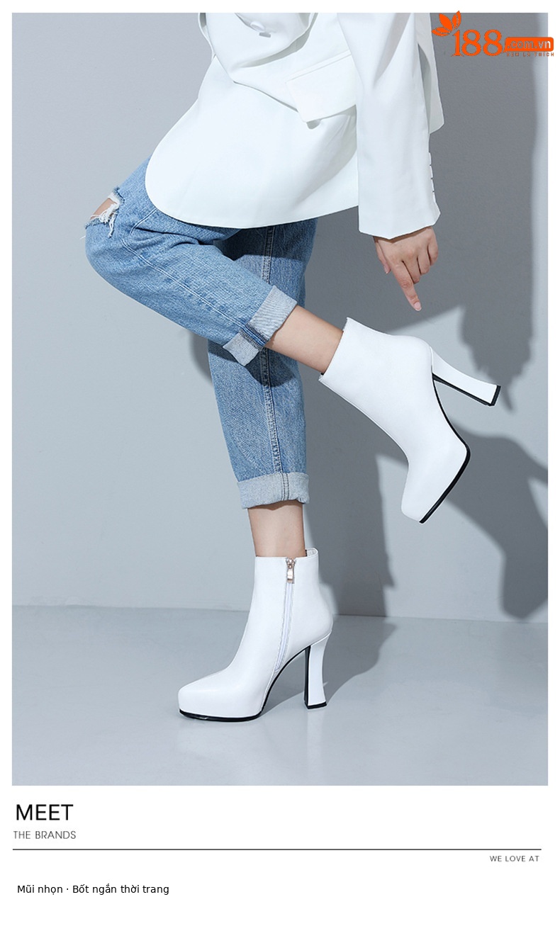 Boot nữ mũi nhọn da thật gót siêu cao 11cm đế chống nước — Lớp lót nhung đen chi tiết 1