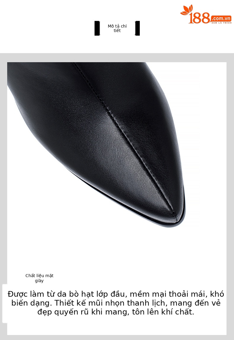 Boot nữ mũi nhọn da thật gót siêu cao 11cm đế chống nước — Lớp lót nhung đen chi tiết 3